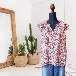 Banana Republic Pink and Cream Flutter Sleeve Blouse